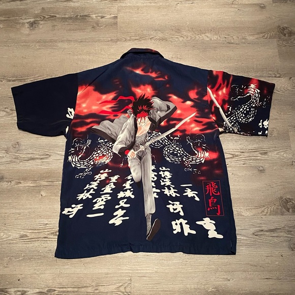 Vintage Y2K Rurouni Kenshin Manga Anime Button Up Shirt Men's Size Large Yugioh - Picture 4 of 5